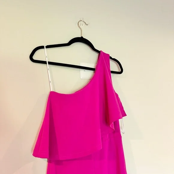 Lulu's Pink One-Shoulder Ruffle Jumpsuit - Picture 3 of 6